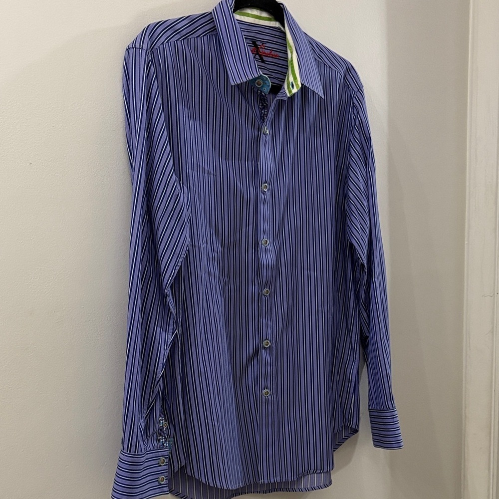 Robert Graham Men's Blue Striped button up Shirt - large - tailored fit